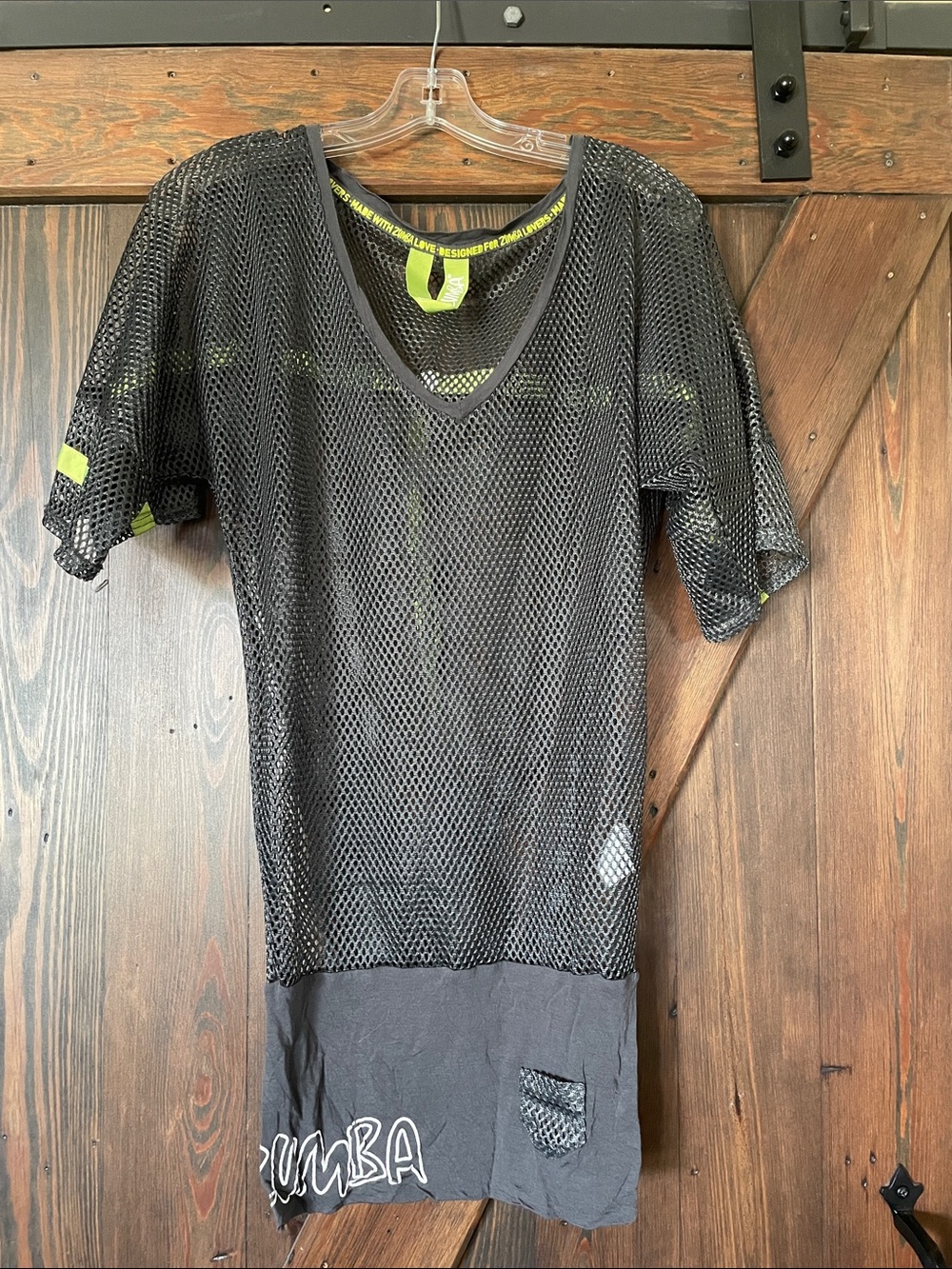 Zumba Fitness Black Mesh Short Sleeve Tee with Lime Accents